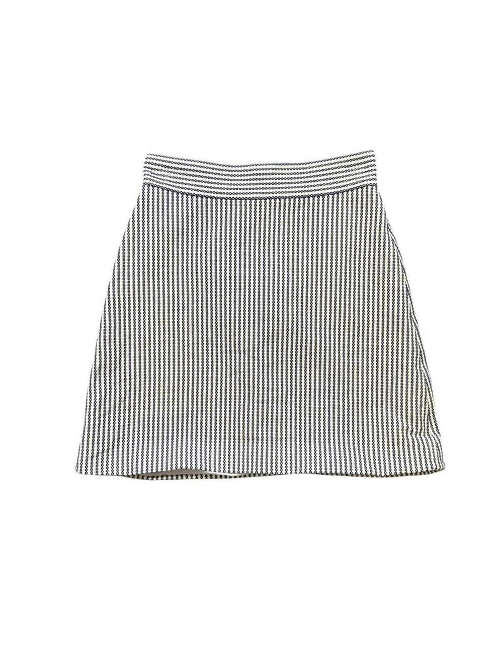 Theory Skirt Womens 00 White Blue Virgin Wool Blend Bubble A-Lined Back Zip Mini